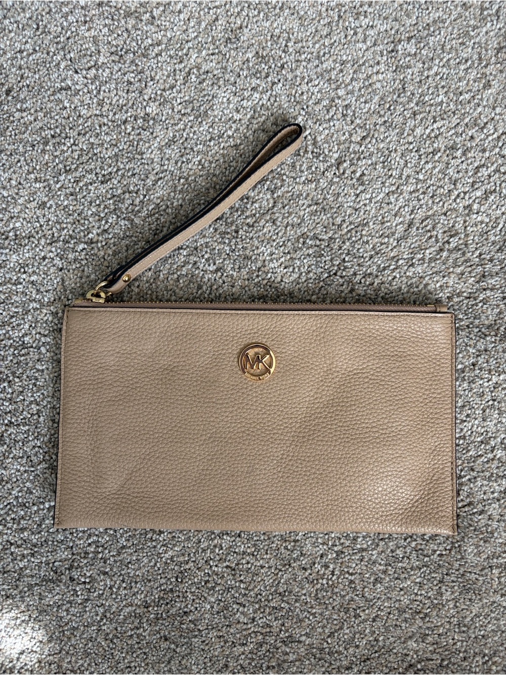 Michael Kors Taupe Leather Wristlet Clutch